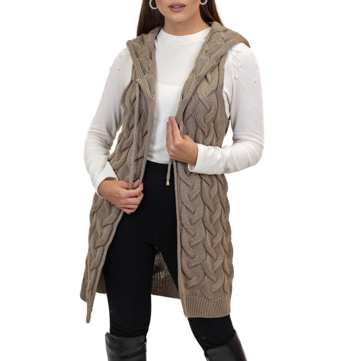 Chaleco Tejido Trenza 3/4 Para Dama
