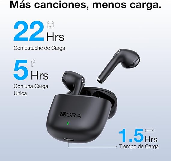 1 Hora Audifonos Bluetooth 5.3 Inalambricos, Mini Auriculares Inalámbricos Compatible para Samsung Huawei Xiaomi Laptop para Correr Escuchar Música Videos (Negro)
