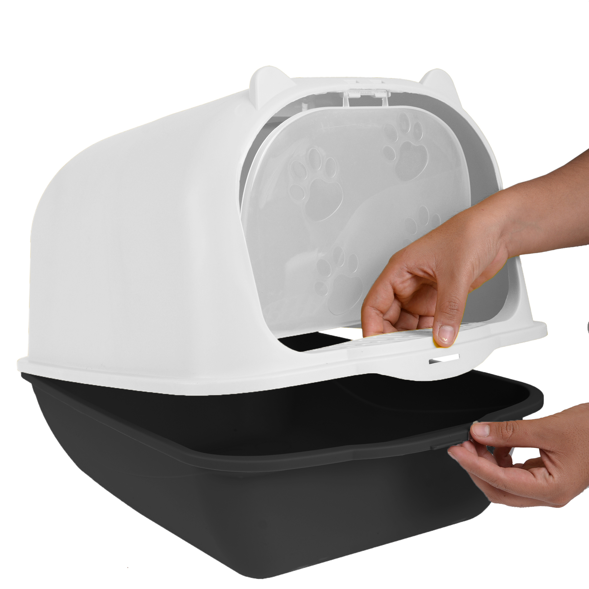 Arenero Para Gato Grande, Cerrado Con Tapa, Anti olores, Pala y Filtro de Carbón Anti olores, Puerta Abatible, Material duradero y resistente mod.AL001