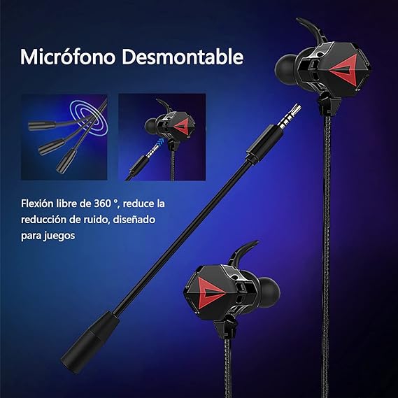 Audífonos Gaming Inear, Auriculares Gaming Con Cable, Con Micrófono Dual Desmontable, Para Juegos Móviles, Compatibles Con Nintendo Switch, Ps4, Ps5, Xbox One, Xbox X, Celulares, Tablets, Laptops, Etc
