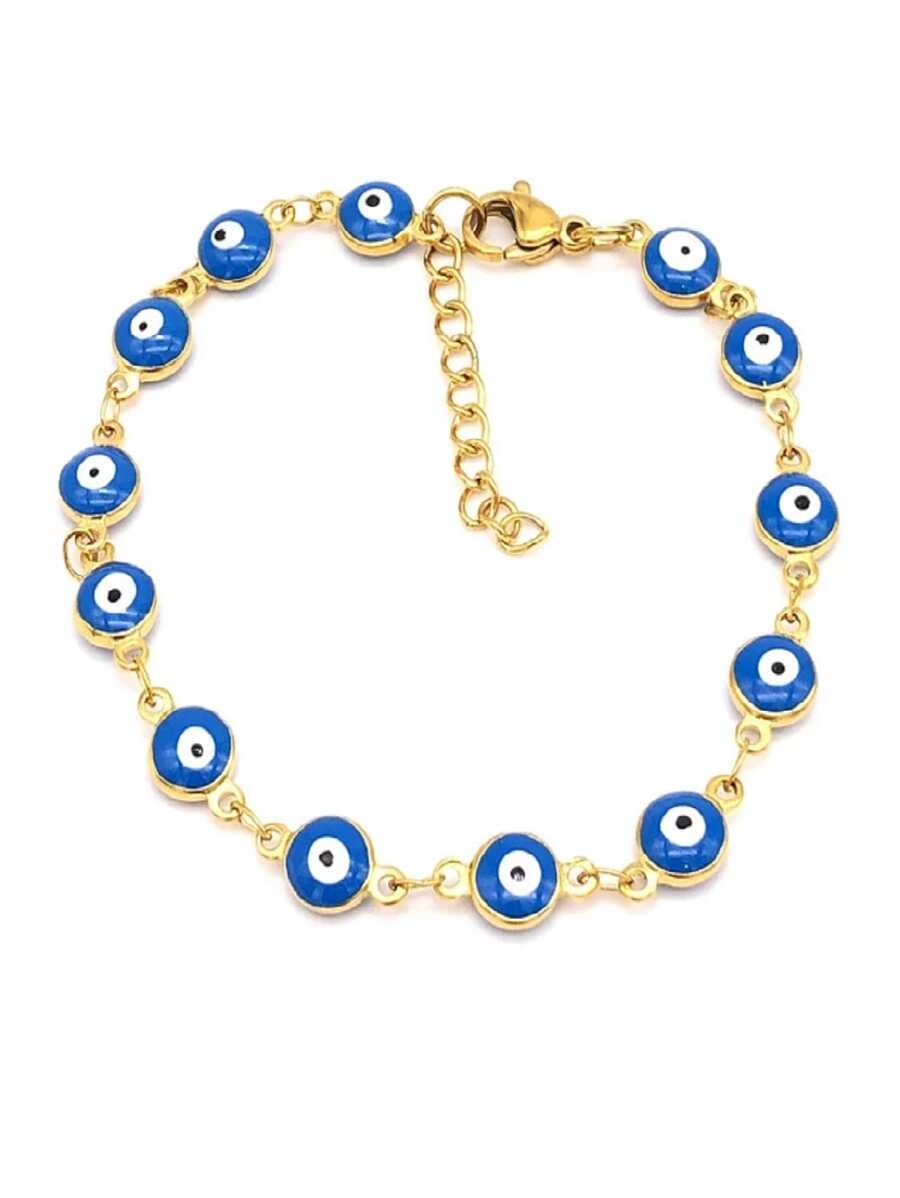 Pulsera de ojo turco azul, acero inoxidable
