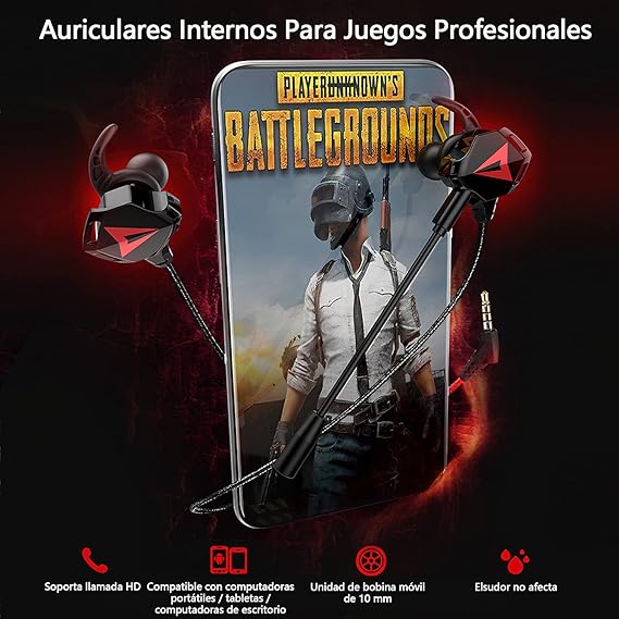 Audífonos Gaming Inear, Auriculares Gaming Con Cable, Con Micrófono Dual Desmontable, Para Juegos Móviles, Compatibles Con Nintendo Switch, Ps4, Ps5, Xbox One, Xbox X, Celulares, Tablets, Laptops, Etc