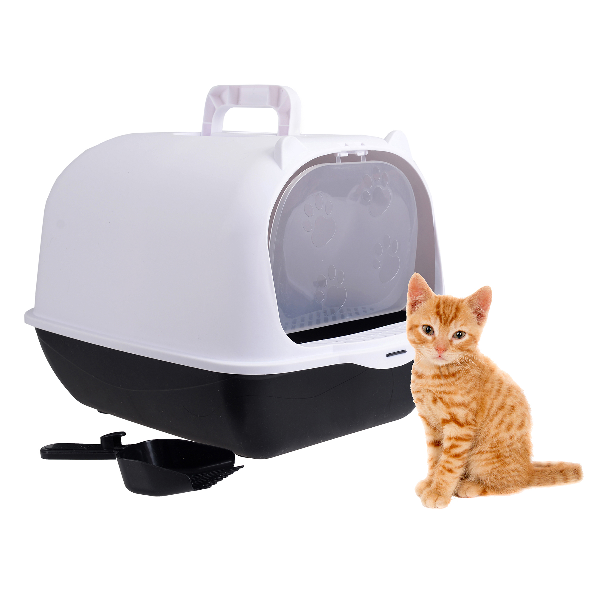 Arenero Para Gato Grande, Cerrado Con Tapa, Anti olores, Pala y Filtro de Carbón Anti olores, Puerta Abatible, Material duradero y resistente mod.AL001