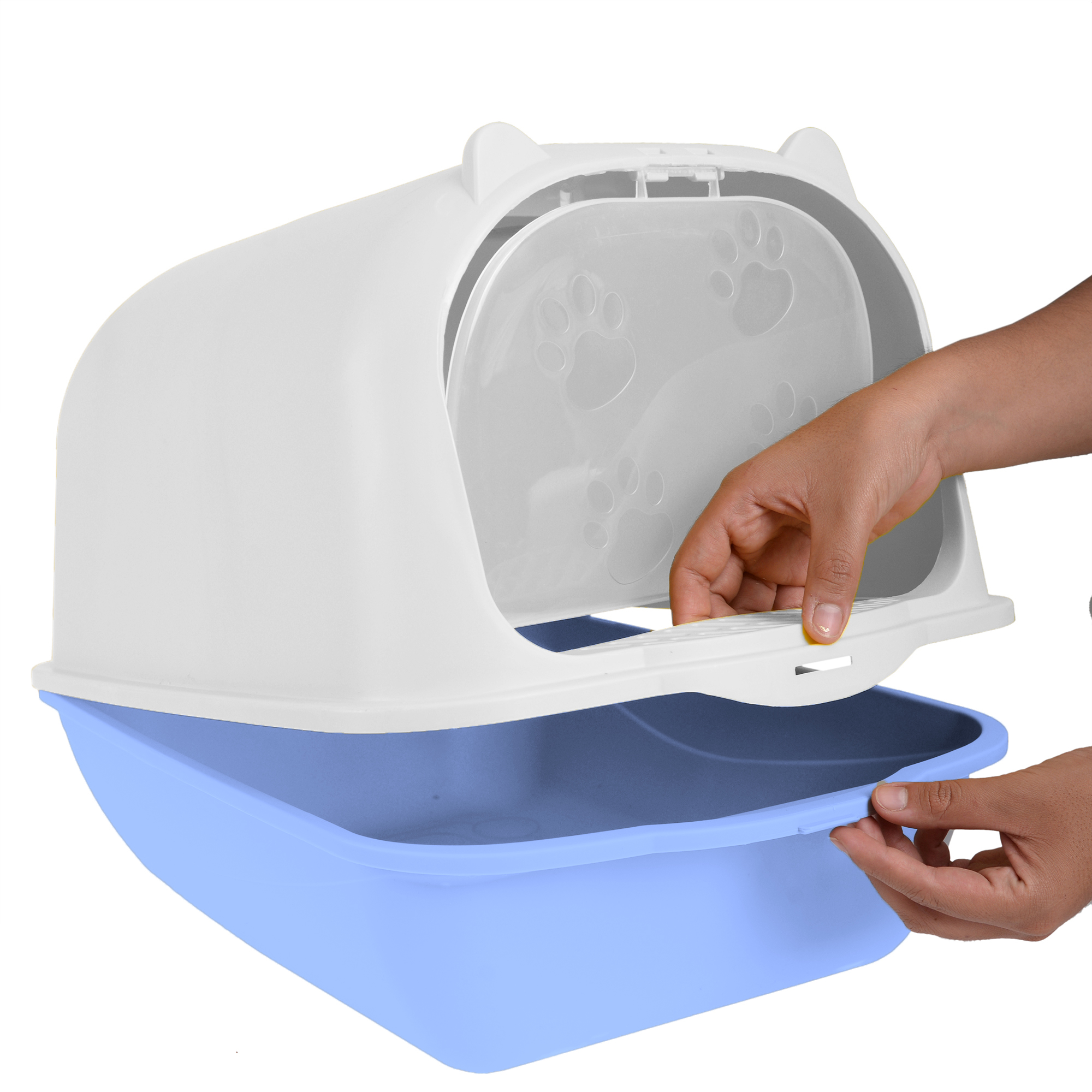 Arenero Para Gato Grande, Cerrado Con Tapa, Anti olores, Pala y Filtro de Carbón Anti olores, Puerta Abatible, Material duradero y resistente mod.AL001