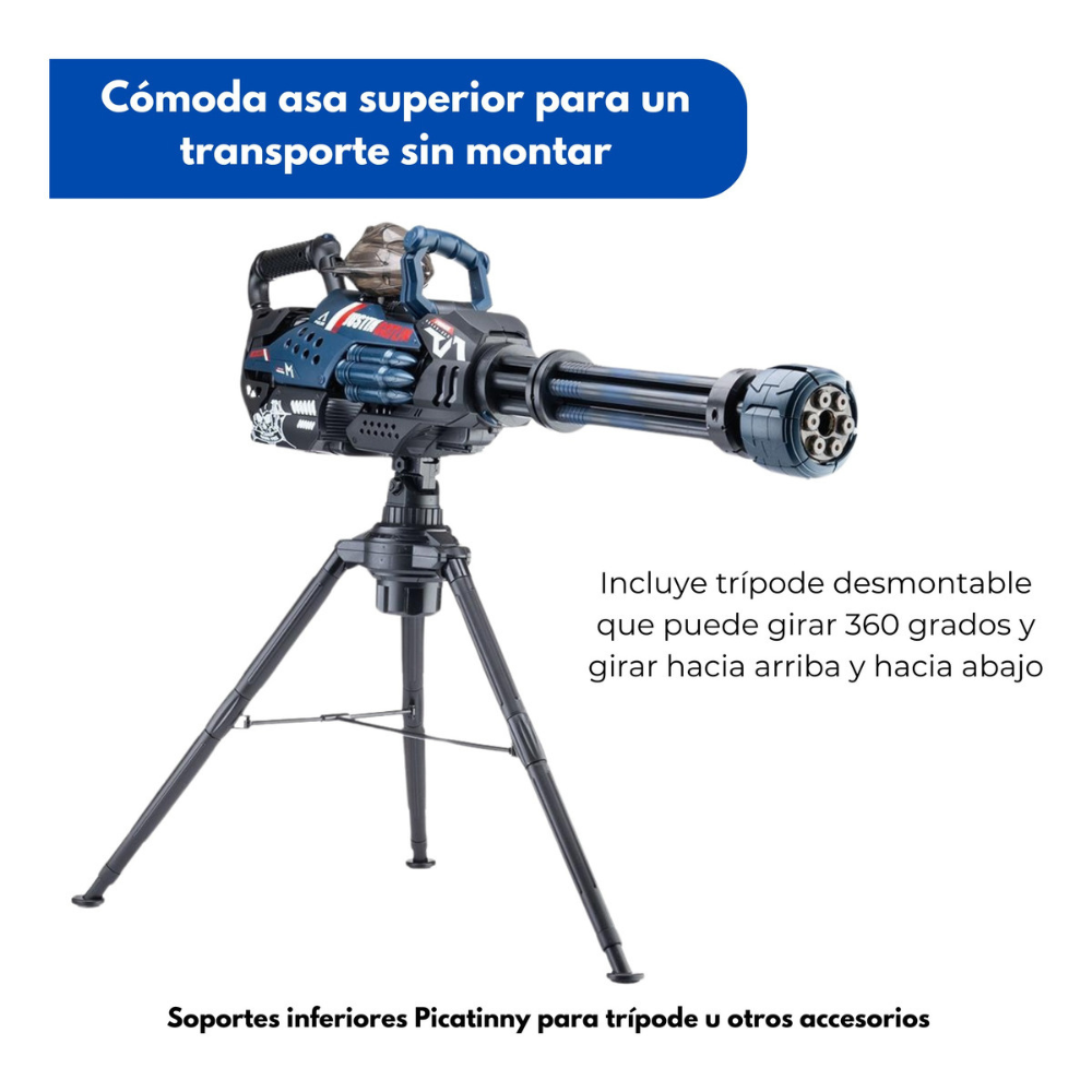 Ametralladora Electrica Hidrogel Torreta Pesada 82cm Potente,Gel Blaster, Juego de Equipo Disparo de Proyectiles de Hidrogel, Batería Recargable.