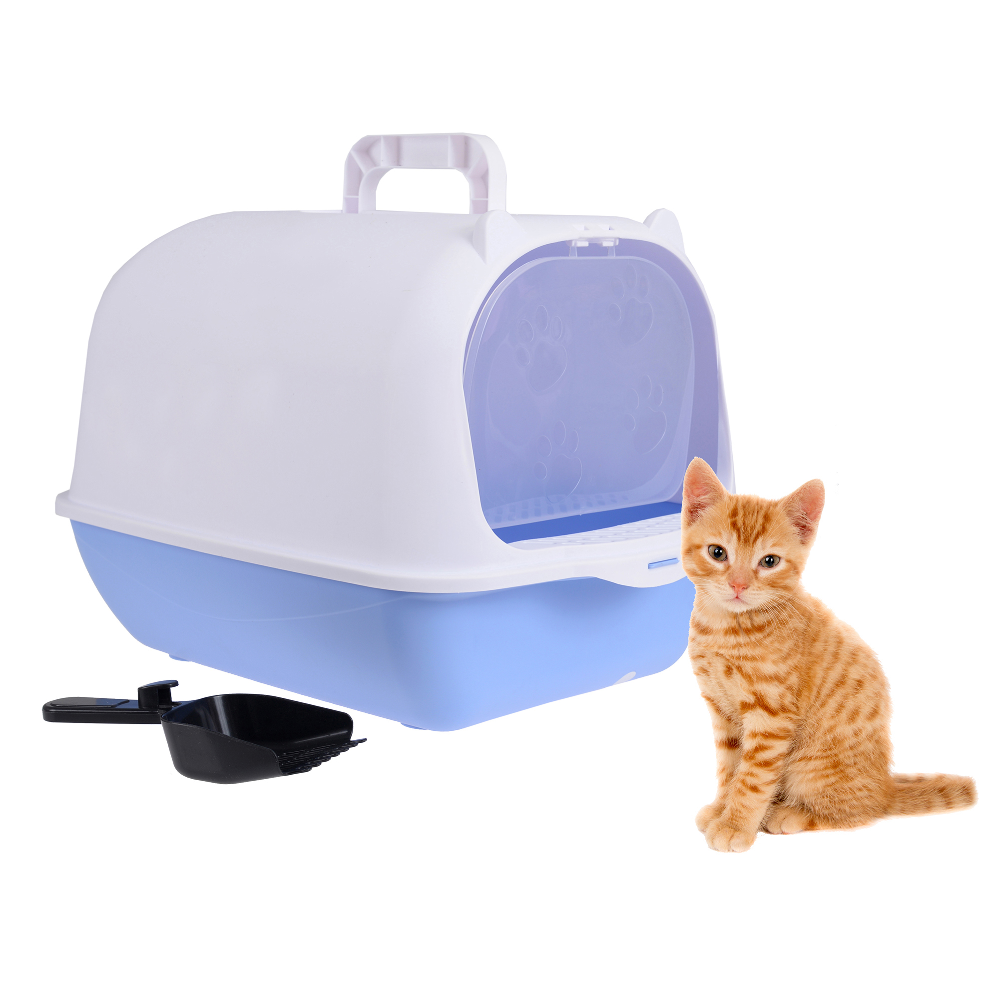 Arenero Para Gato Grande, Cerrado Con Tapa, Anti olores, Pala y Filtro de Carbón Anti olores, Puerta Abatible, Material duradero y resistente mod.AL001