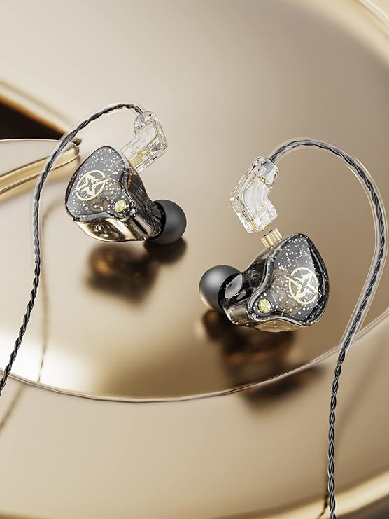 Auriculares intraurales con cable, Colorful Hybrid monitores intraurales, auriculares HiFi de graves profundos con cables desmontables con pin B, auriculares aislantes de ruido (micrófono) (Negro)