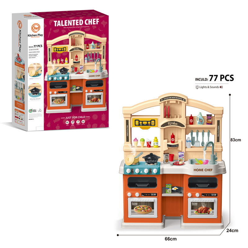 Cocina de Juguete para Niños 77pz Sonido,Agua,Vapor,Luz,Micro Hornito - Naranja.