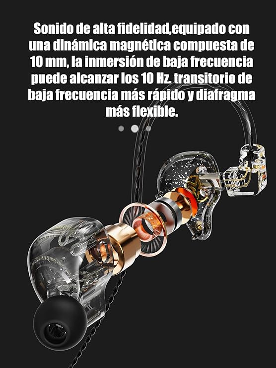 Auriculares intraurales con cable, Colorful Hybrid monitores intraurales, auriculares HiFi de graves profundos con cables desmontables con pin B, auriculares aislantes de ruido (micrófono) (Negro)