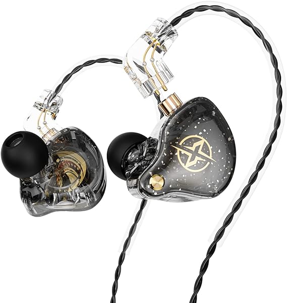 Auriculares intraurales con cable, Colorful Hybrid monitores intraurales, auriculares HiFi de graves profundos con cables desmontables con pin B, auriculares aislantes de ruido (micrófono) (Negro)