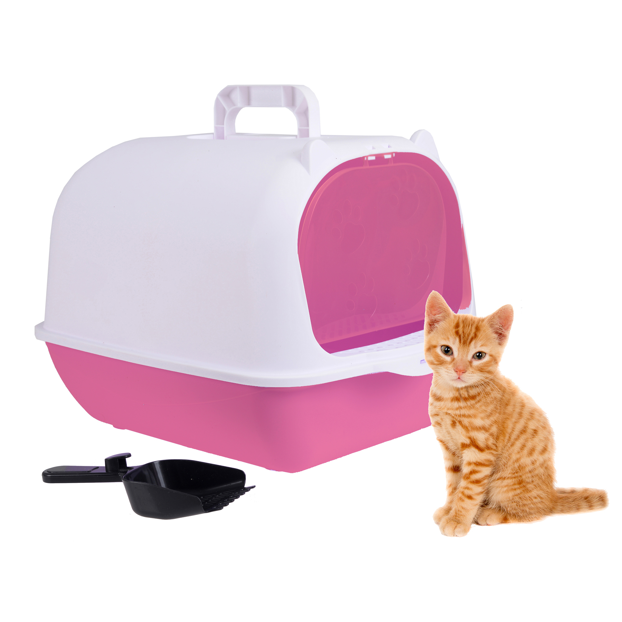 Arenero Para Gato Grande, Cerrado Con Tapa, Anti olores, Pala y Filtro de Carbón Anti olores, Puerta Abatible, Material duradero y resistente mod.AL001