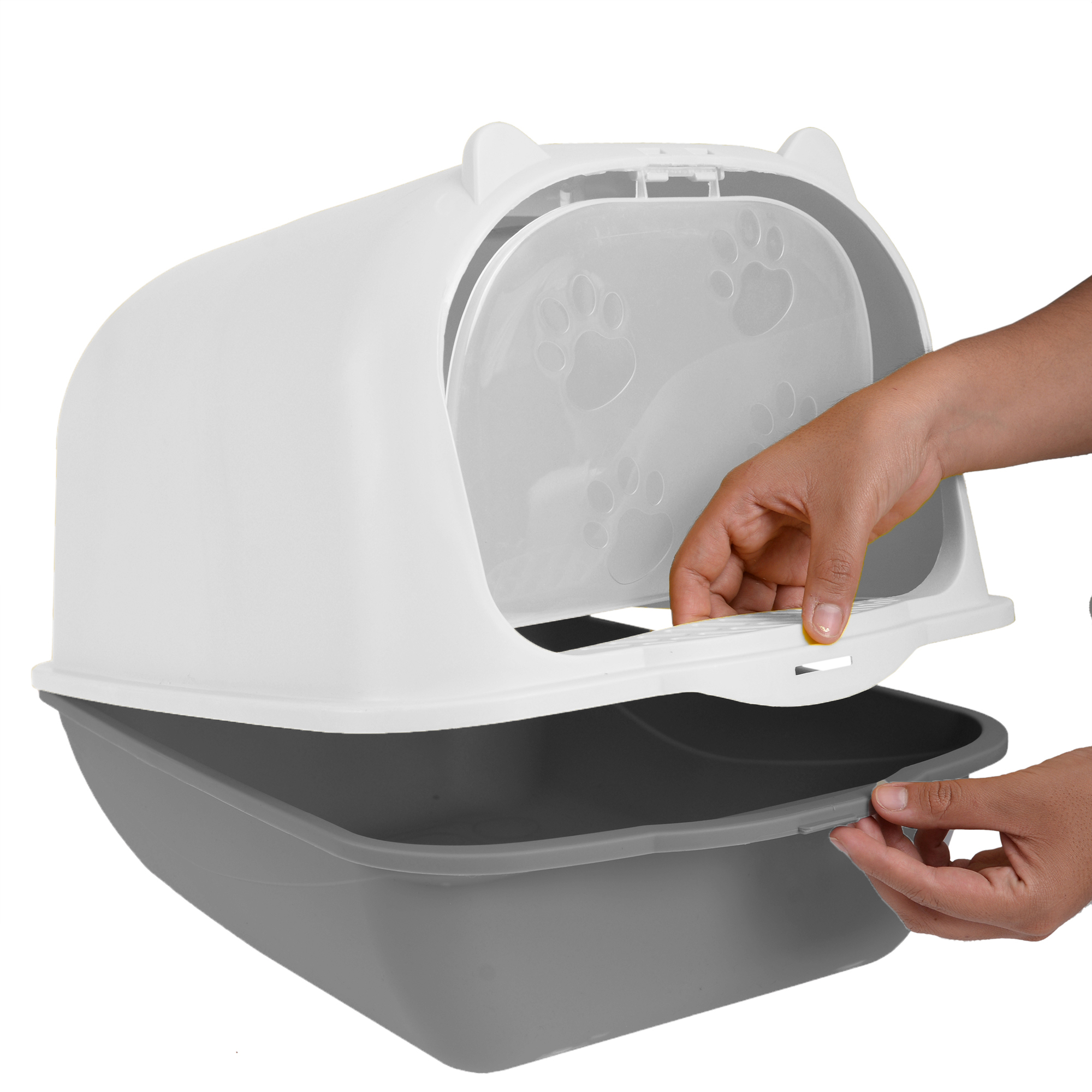 Arenero Para Gato Grande, Cerrado Con Tapa, Anti olores, Pala y Filtro de Carbón Anti olores, Puerta Abatible, Material duradero y resistente mod.AL001