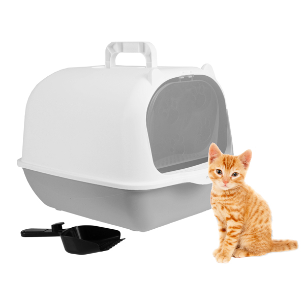 Arenero Para Gato Grande, Cerrado Con Tapa, Anti olores, Pala y Filtro de Carbón Anti olores, Puerta Abatible, Material duradero y resistente mod.AL001