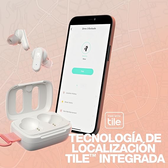 Skullcandy Dime 3 Auriculares In-Ear Inalámbricos, 20 h de Autonomía, Micrófono, Compatibles con iPhone Android y Dispositivos Bluetooth, Blanco.