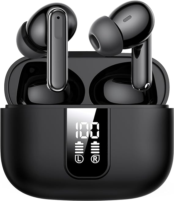 PHOCAR Audifonos Inalambricos con Pantalla Digital LED, Estéreo Sonido y Cancelación de Ruido, Audifonos Bluetooth con Batería Duradera, Audífonos Compatible con iPhone, iPad, MacBook, Xiaomi, Samsung