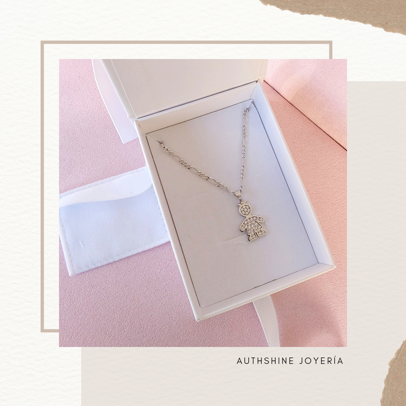 Collar Cadena con Dije Niña con Circonia, marca Authshine, Plata 925 para Mujer 