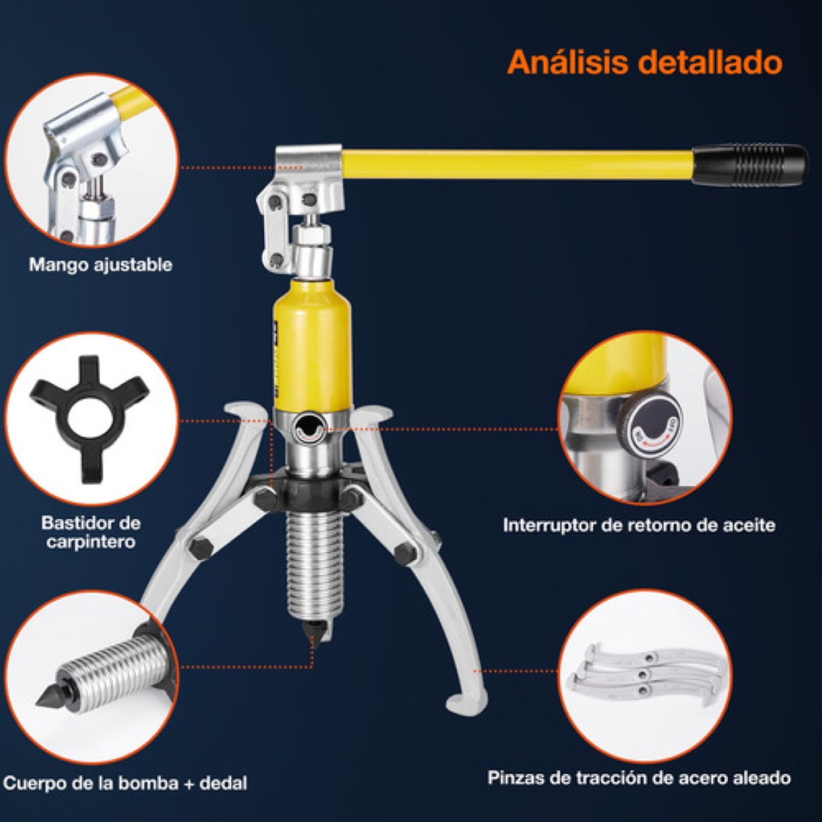 Extractor De Poleas Baleros Rodamientos Hidráulico 5t AMARILLO