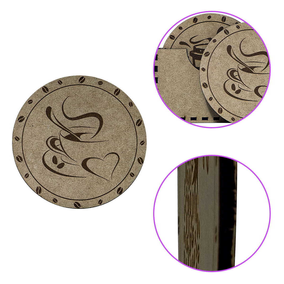 Portavasos Tipo Café 6 piezas Mdf