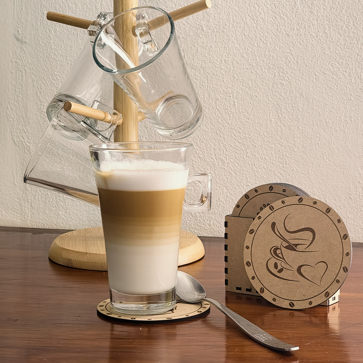 Portavasos Tipo Café 6 piezas Mdf