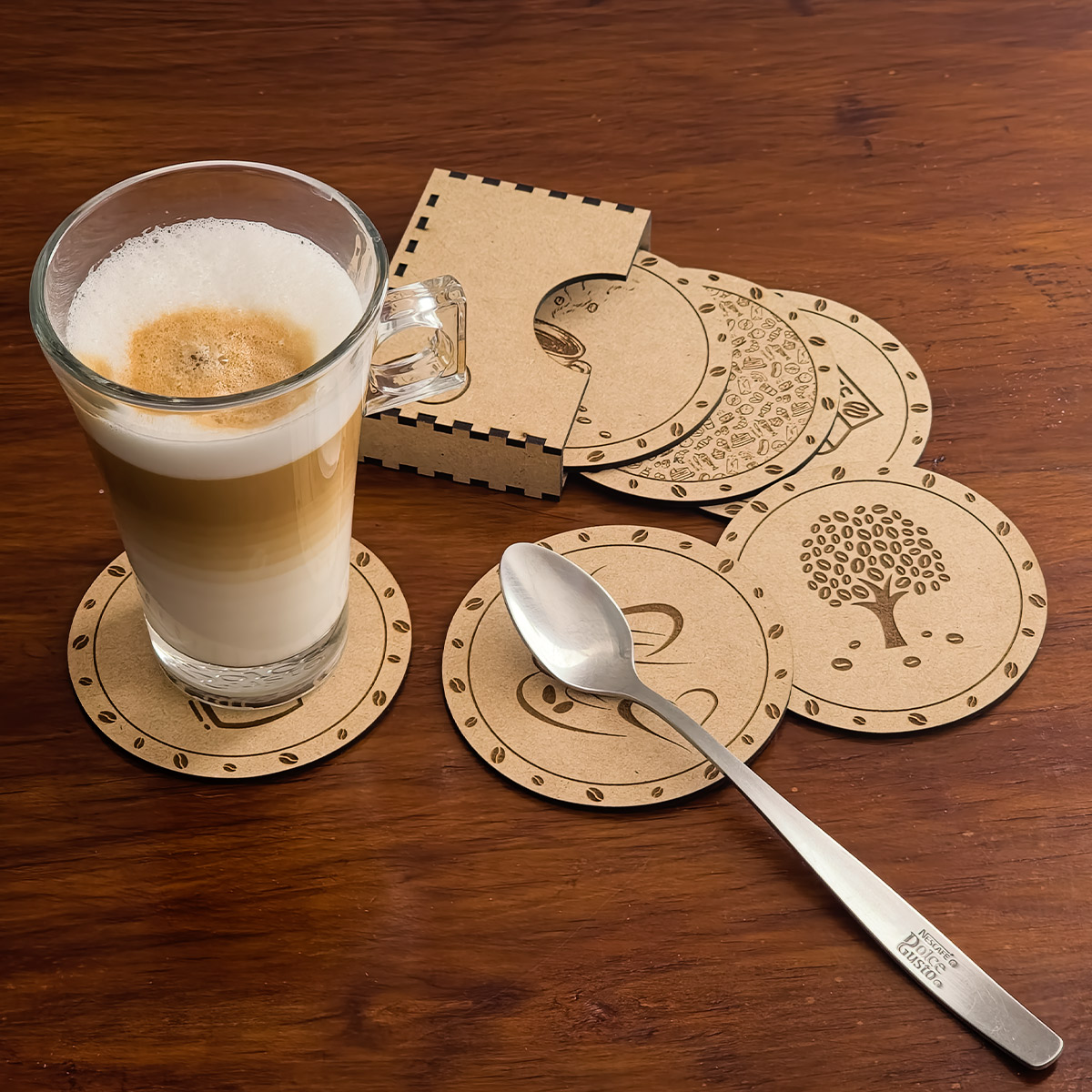 Portavasos Tipo Café 6 piezas Mdf