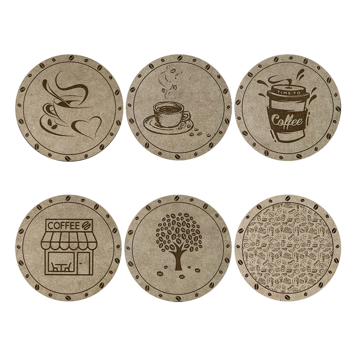 Portavasos Tipo Café 6 piezas Mdf