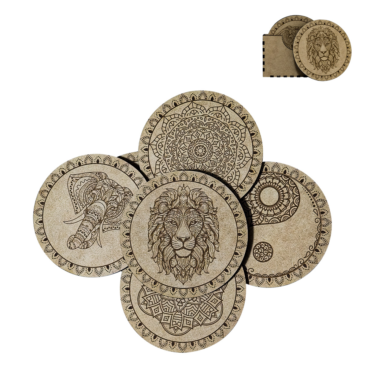 Portavasos Tipo Mandala 6 piezas Mdf