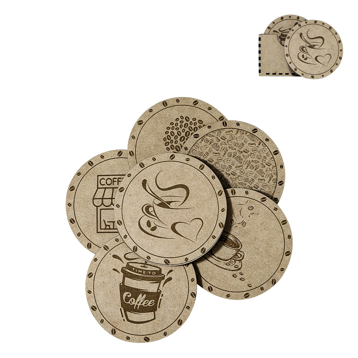 Portavasos Tipo Café 6 piezas Mdf