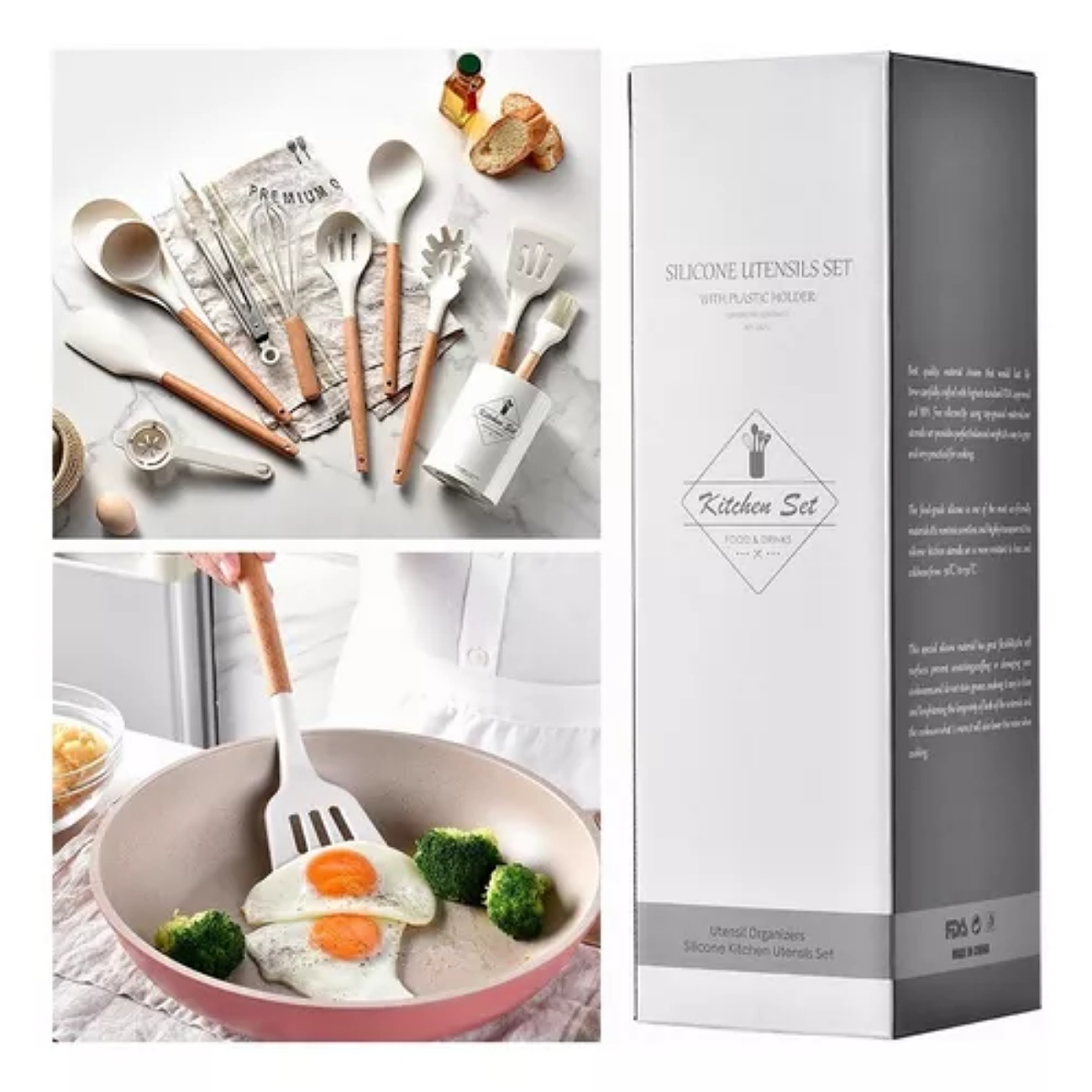 Juego De Utensilios De Cocina De Silicio Blanco