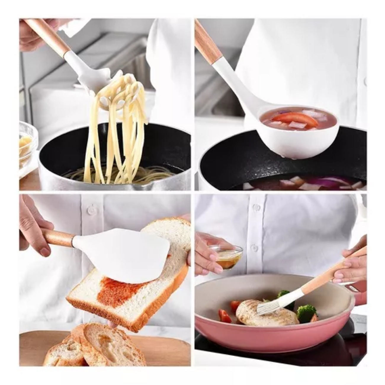 Juego De Utensilios De Cocina De Silicio Blanco