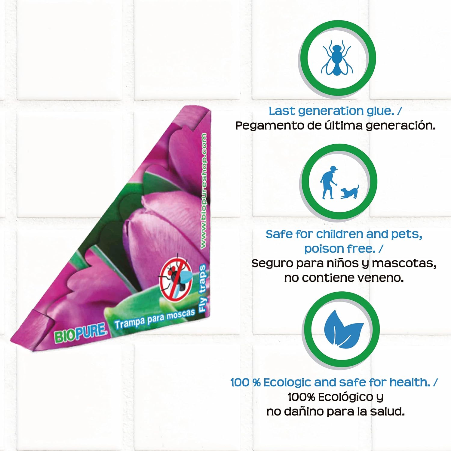 BIOPURE Kit de trampas de Pegamento para Moscas - No venenoso - Seguro para niños y Mascotas - Su Aroma atrae a Las Moscas - 30 Pack - 100% Ecológico..
