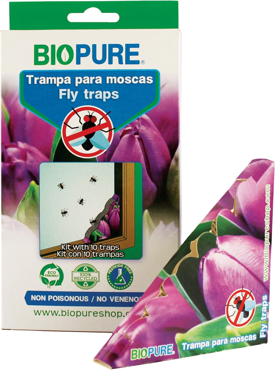 BIOPURE Kit de trampas de Pegamento para Moscas - No venenoso - Seguro para niños y Mascotas - Su Aroma atrae a Las Moscas - 30 Pack - 100% Ecológico..