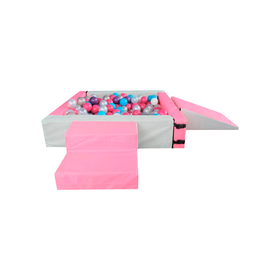 Alberca De Pelotas Cuadrada + Rampa Y Escalera + 50 PELOTAS DE REGALO Color Perla Rosa Estimulación Temprana 