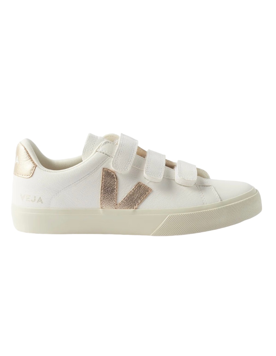 Tenis VEJA de campo para mujer logo dorado talla 25