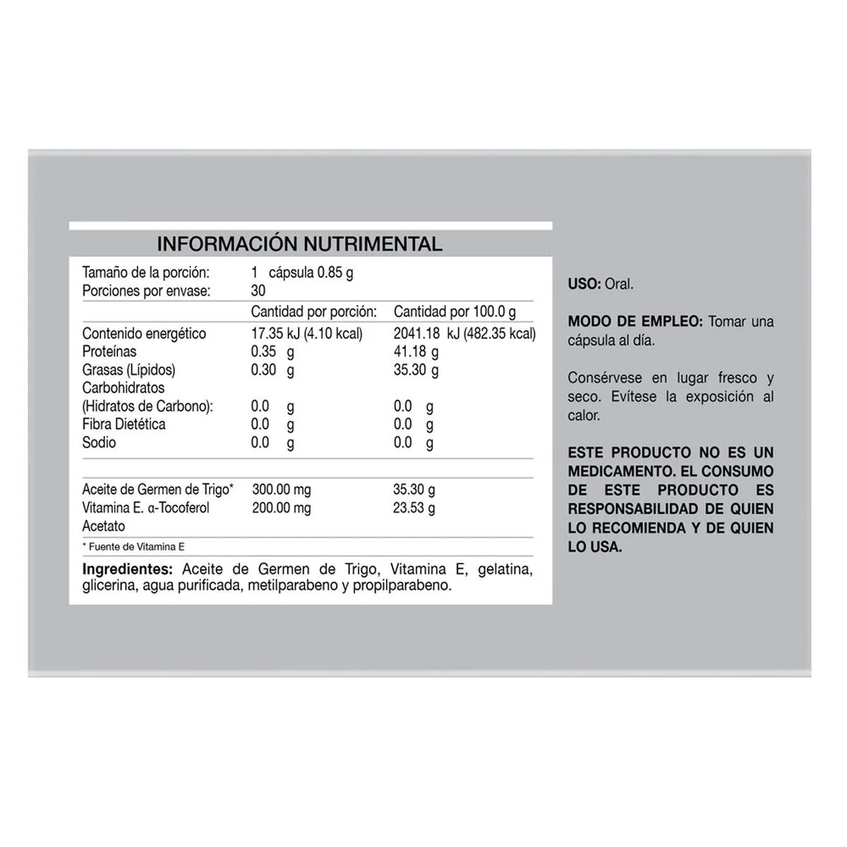 Progela Vitamina E Suplemento Alimenticio en Cápsulas de Gelatina Blanda