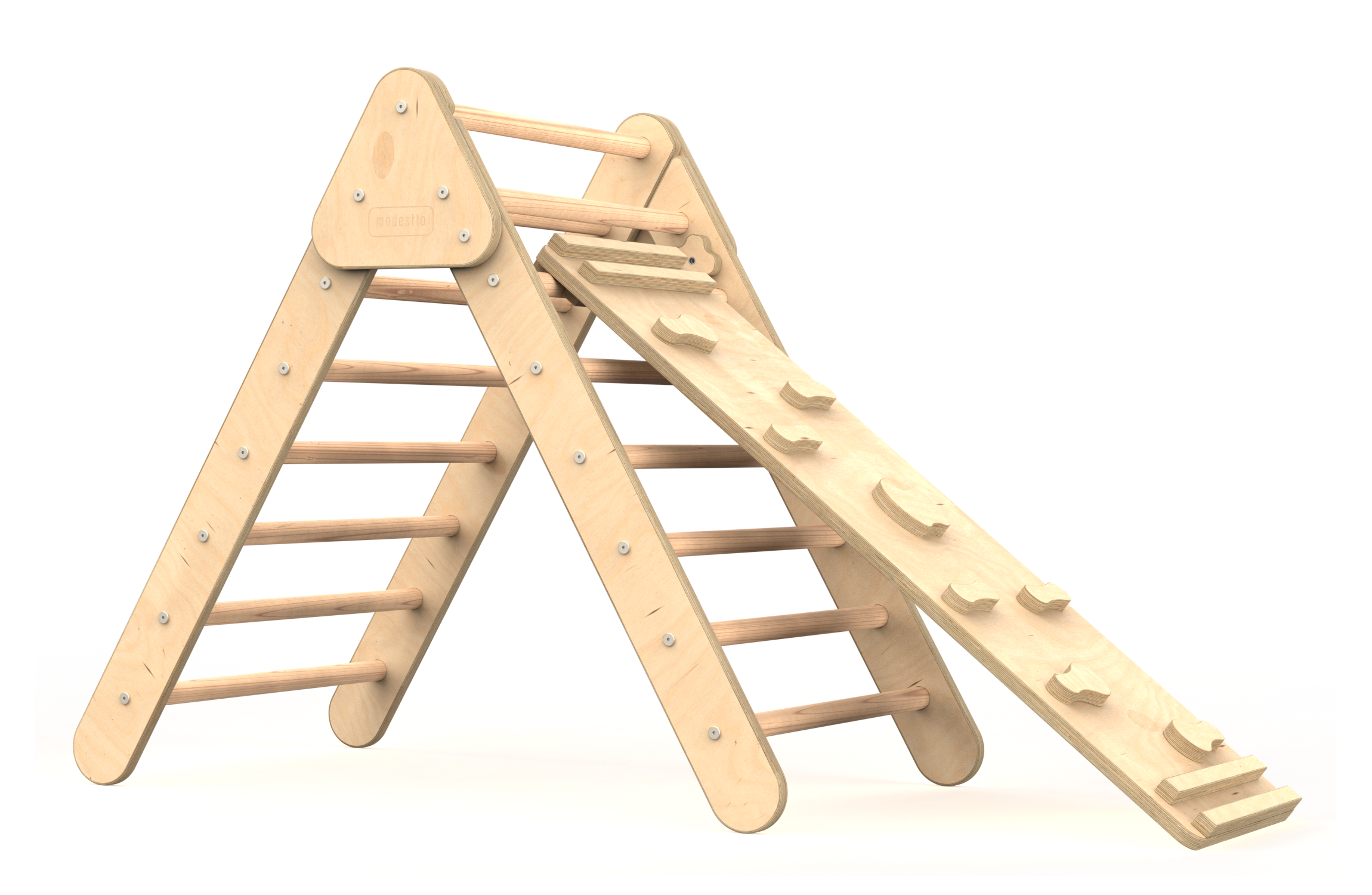 Triángulo de Escalada Plegable + Rampa de Agarres Estructura de Juego Pikler para Bebés y Niños (Color Natural)