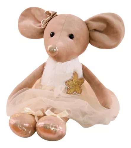Peluche Suave Ratoncita Princesa Vestida De Bailarina Café.