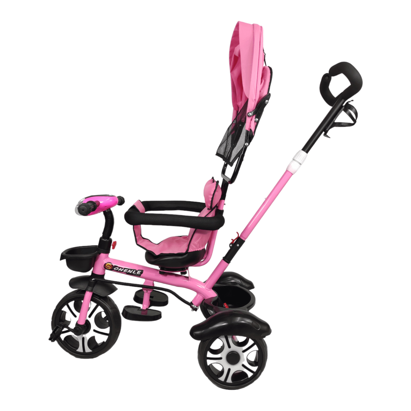 Triciclo Evolutivo para Niños Asiento Giratorio 360 Luz Capota  - Rosa.
