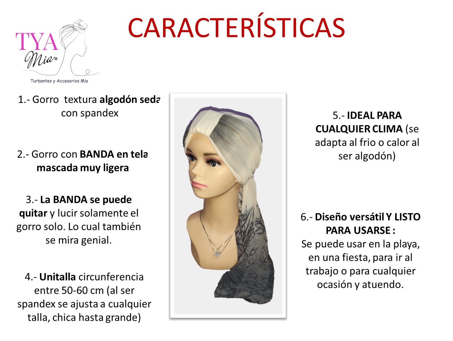 Set de 3 Turbantes Gorro Mujer Elegantes Oncológicos con Accesorios en Mascada.