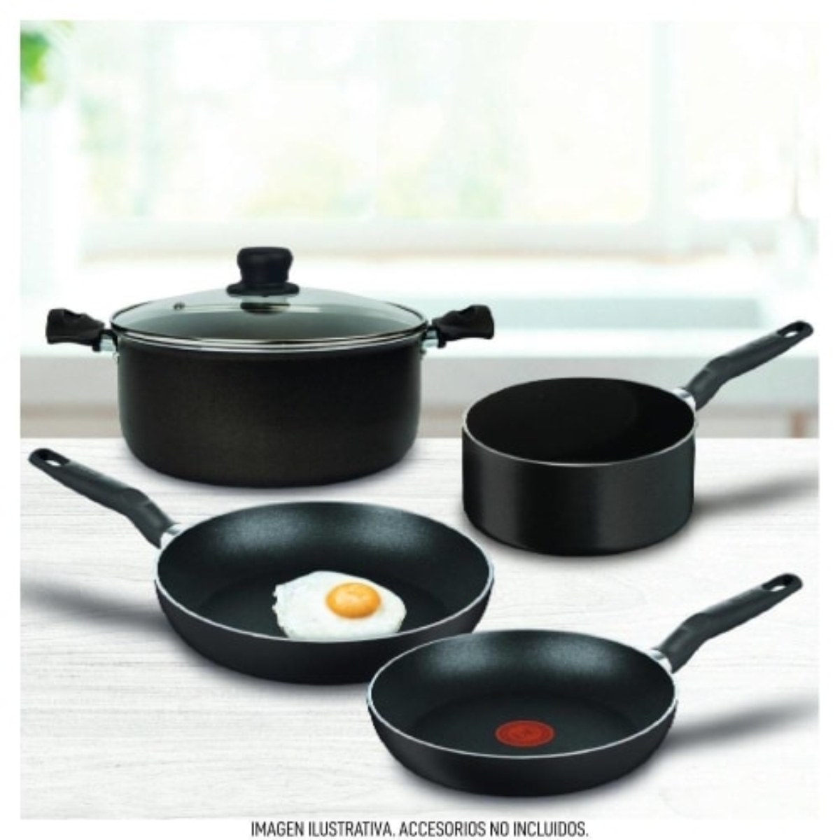 Batería de Cocina T-Fal Inicia 5 Piezas Aluminio Antiadherente - Negro