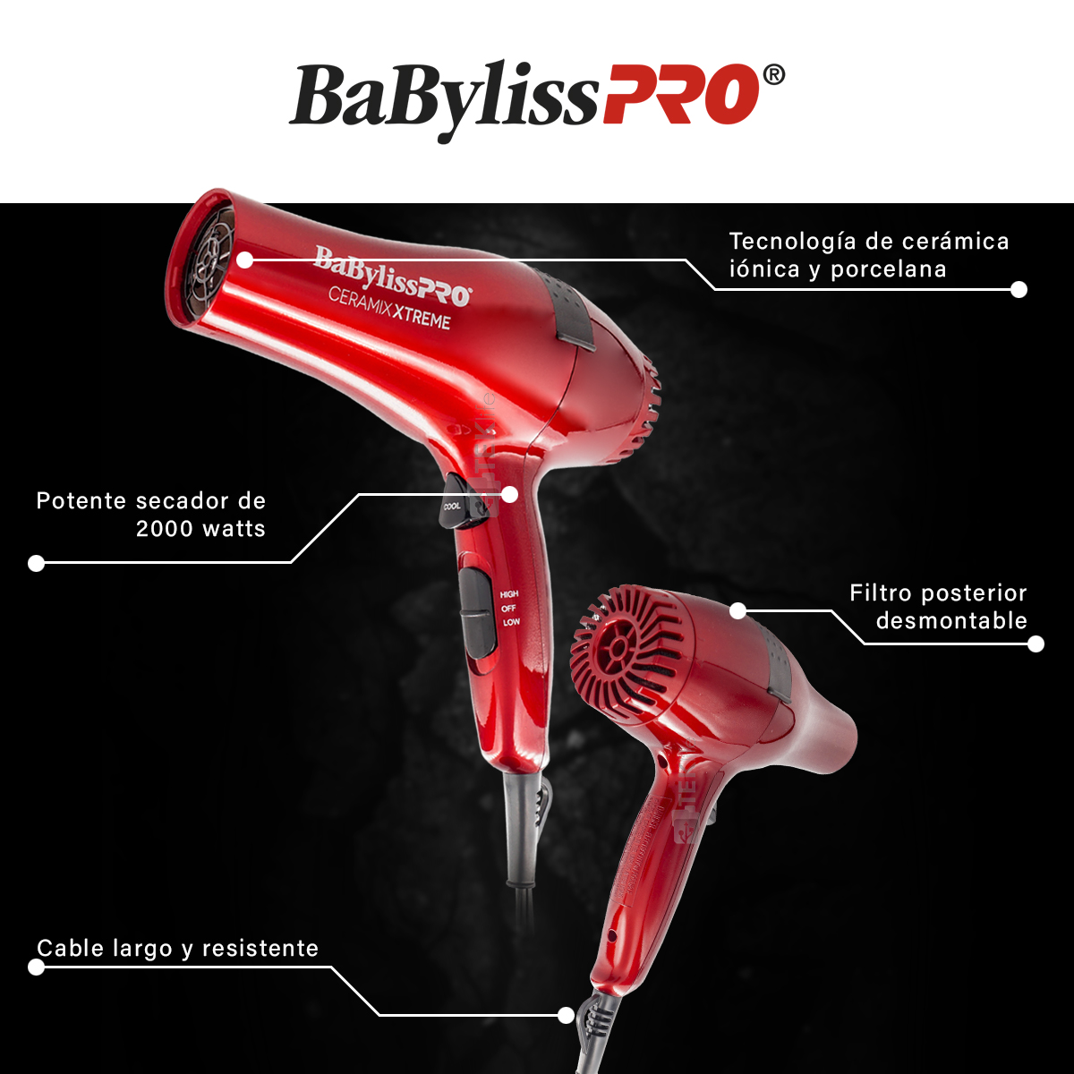 Combo Secadora 2000w Plancha Cerámica Babyliss Ceramix Xtr