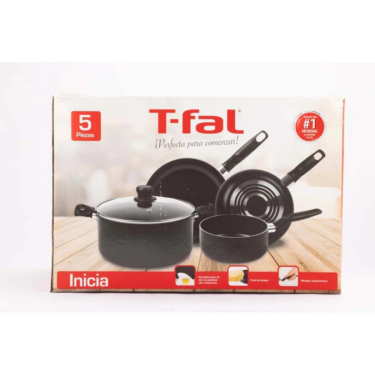 Batería de Cocina T-Fal Inicia 5 Piezas Aluminio Antiadherente - Negro