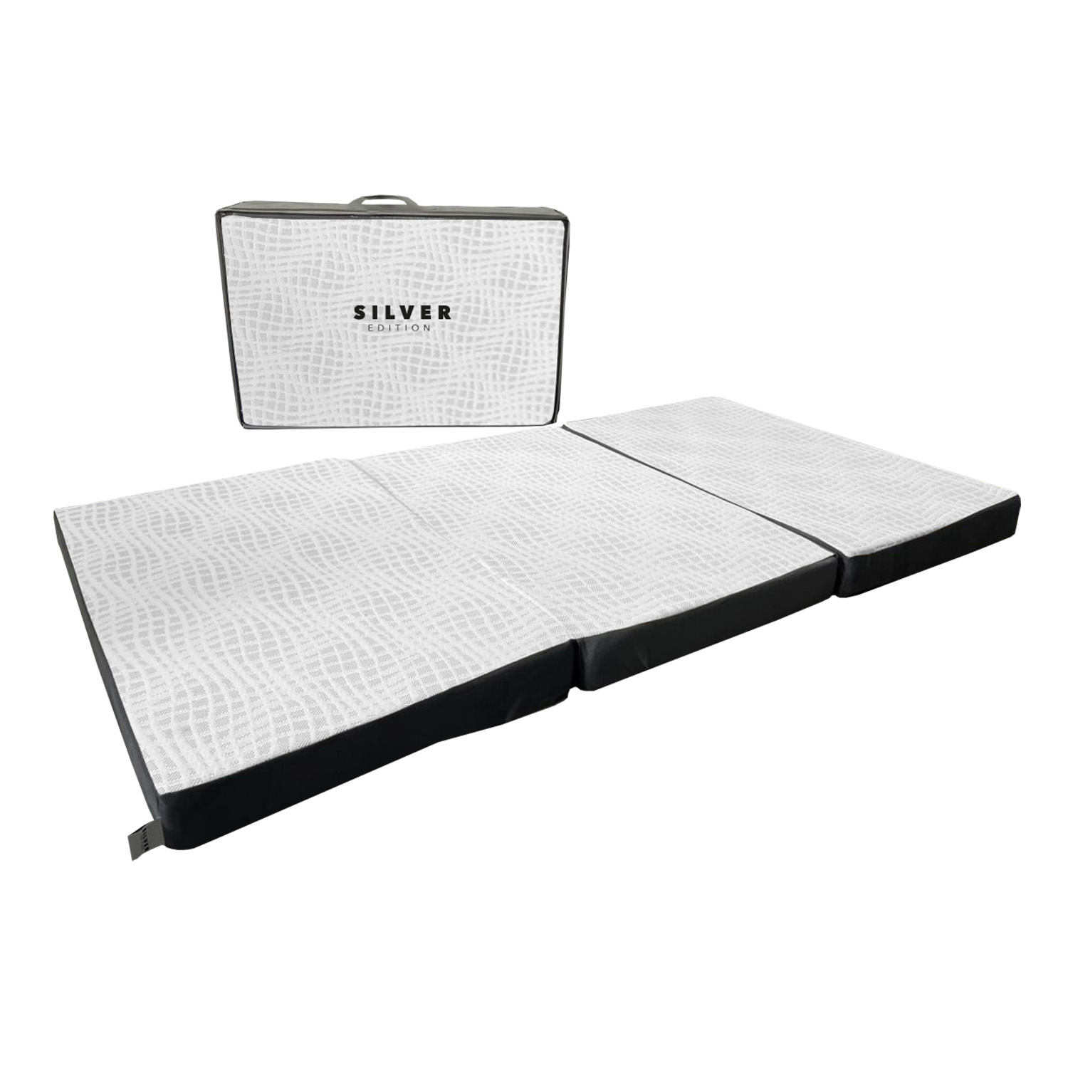 SILVER EDITION Colchoneta Plegable para Visitas o Acampar con Maleta Colchón para Invitados Plegable Blanco con Gris Para Una Persona .