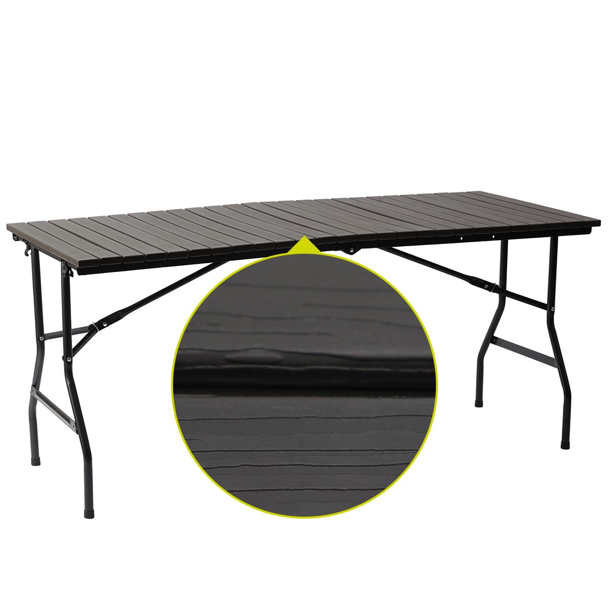 Mesa rectangular plegable acabado tipo madera plástico HDPE ligera Folding table mesa premium para terraza jardín eventos de 1.66m