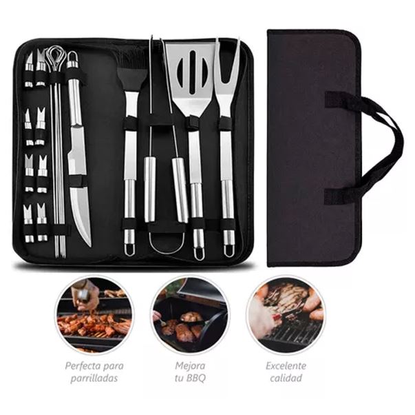 Set Estuche Kit Accesorios Y Utensilios Para BBQ Carne Asada