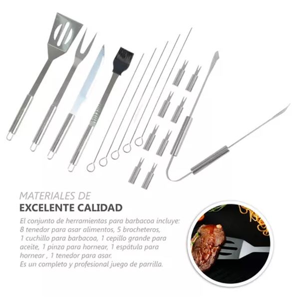 Set Estuche Kit Accesorios Y Utensilios Para BBQ Carne Asada