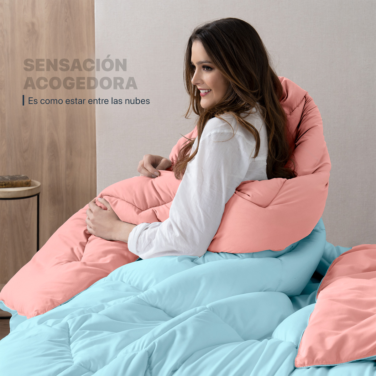 Edredón Acolchado Duvet Matrimonial XL de Doble Vista Azul Claro - Coral ESQUIMAL