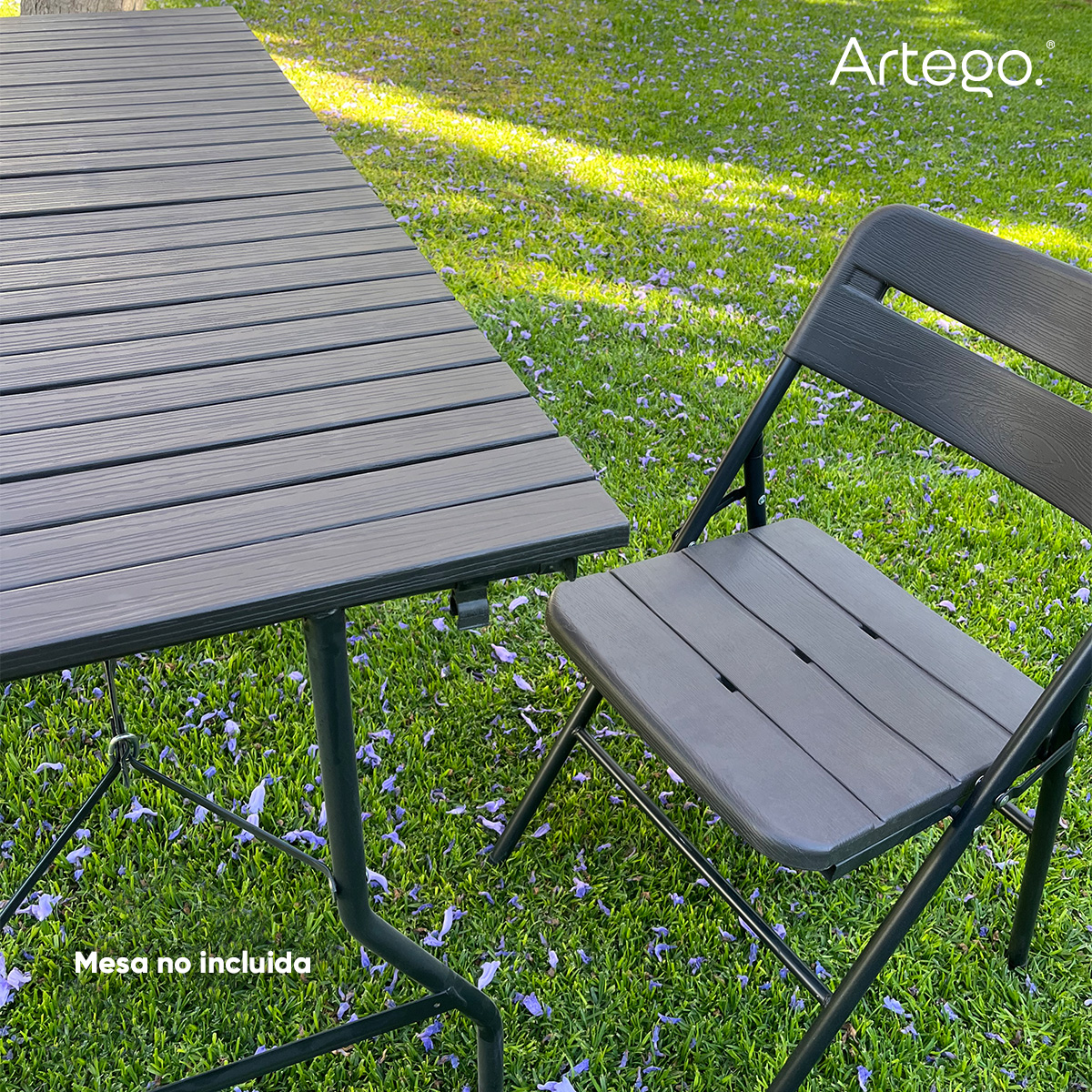 Silla plegable acabado tipo madera plástico HDPE ligera Folding chair compacta para terraza jardín eventos paquete de 2 sillas.
