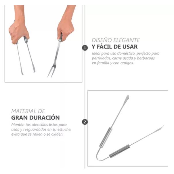 Set Estuche Kit Accesorios Y Utensilios Para BBQ Carne Asada