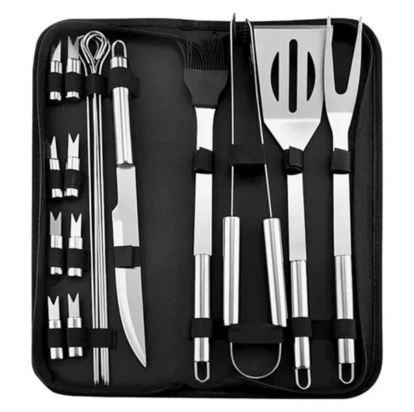 Set Estuche Kit Accesorios Y Utensilios Para BBQ Carne Asada