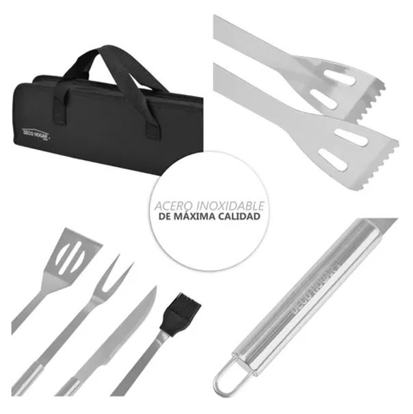 Set Estuche Kit Accesorios Y Utensilios Para BBQ Carne Asada